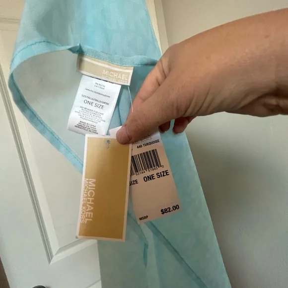 MICHAEL KORS MK Signature Ombre Logo Pareo Turquoise Beach Cover-Up - Picture 6 of 15